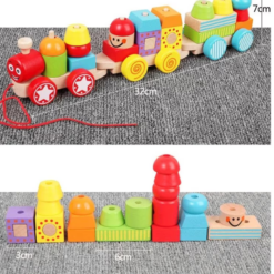 Joc educativ - Trenulet din lemn, joc de stivuire