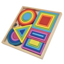 Joc educativ de tip Montessori,Cuburi constructie Curcubeu, 29 piese