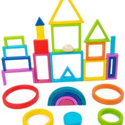 Joc educativ de tip Montessori,Cuburi constructie Curcubeu, 29 piese