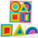 Joc educativ  de tip Montessori,Cuburi constructie Curcubeu, 29 piese