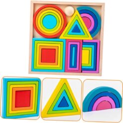 Joc educativ de tip Montessori,Cuburi constructie Curcubeu, 29 piese