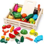 Ladita cu 14 fructe si legume, de feliat din lemn, cu magnet, 3 ani