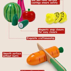 Ladita cu 14 fructe si legume, de feliat din lemn, cu magnet, 3 ani