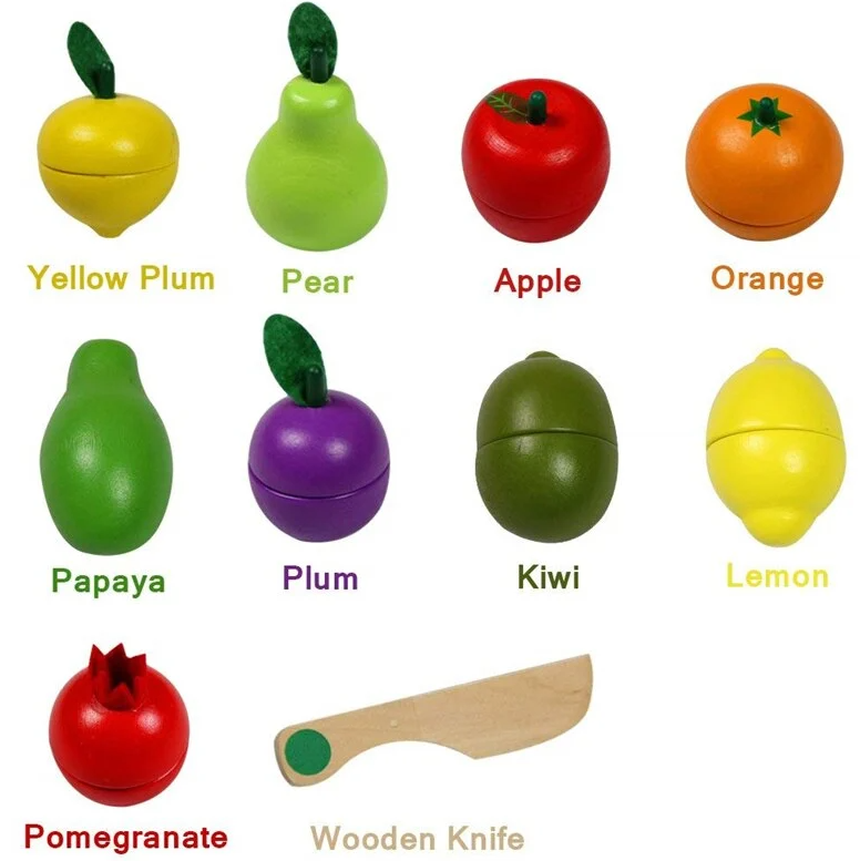 Ladita cu 9 fructe de feliat din lemn, cu magnet, 3 ani