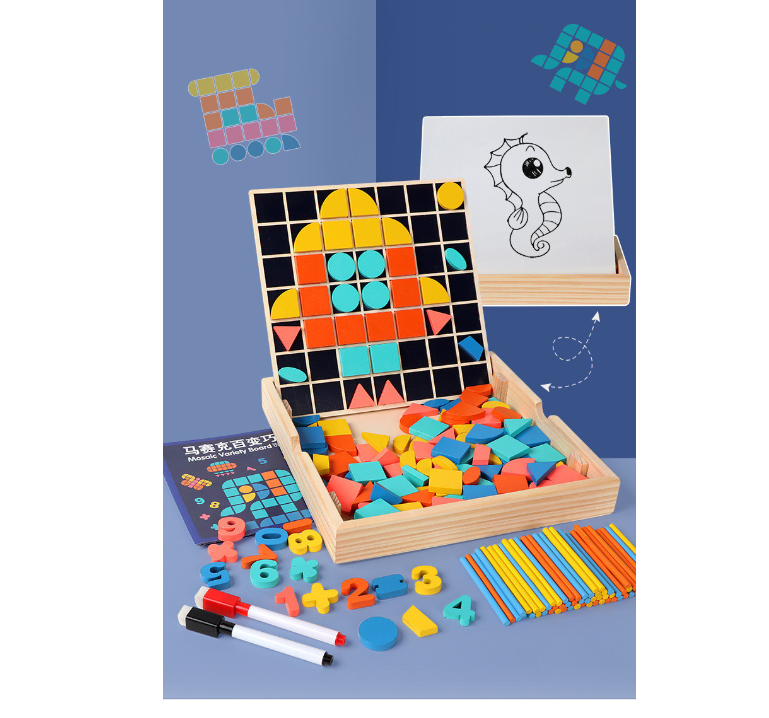 Puzzle educativ, tablita de desenat si joc mozaic, 3 ani+01