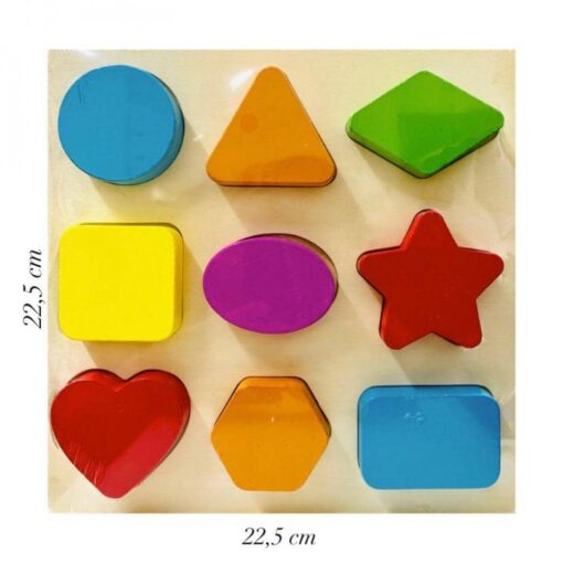 Puzzle incastru din lemn cu Forme geometrice, 9 piese