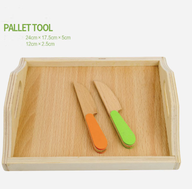 Tavita cu alimente, de feliat din lemn, 3 ani