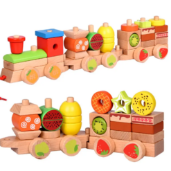Trenulet din lemn cu piese de stivuit, 3 ani