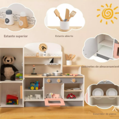 Bucatarie din lemn cu ustensile, pentru copii 65 cm, 3 ani 07