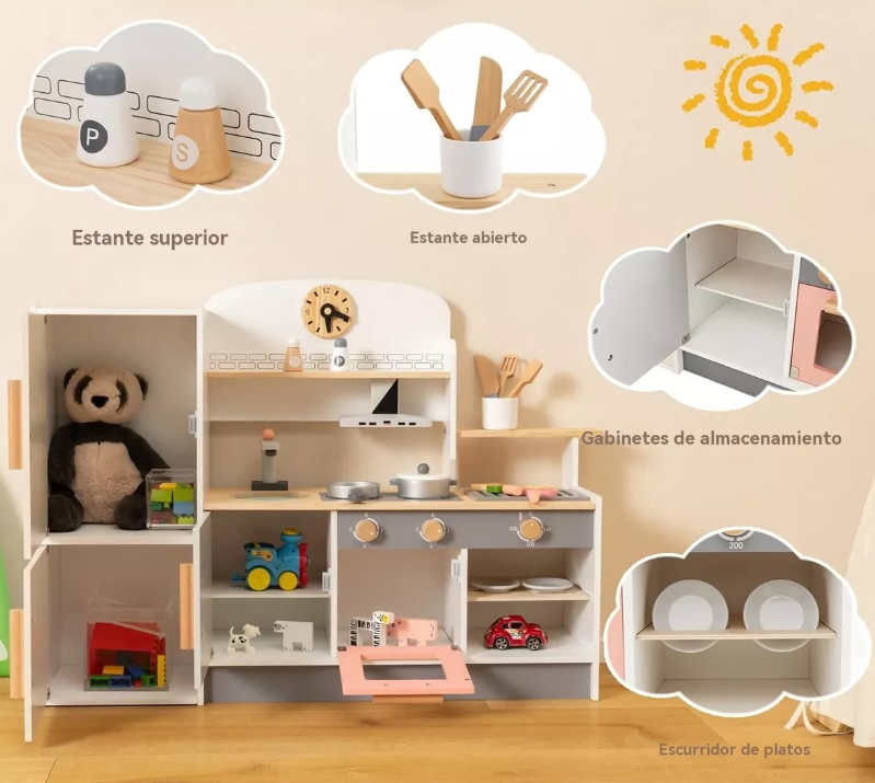 Bucatarie din lemn cu ustensile, pentru copii 65 cm, 3 ani 07