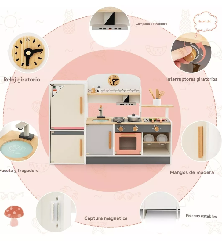 Bucatarie din lemn cu ustensile, pentru copii 65 cm, 3 ani 07