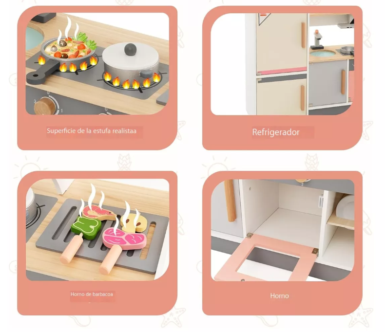 Bucatarie din lemn cu ustensile, pentru copii 65 cm, 3 ani 07