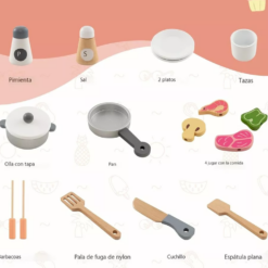 Bucatarie din lemn cu ustensile, pentru copii 65 cm, 3 ani 07