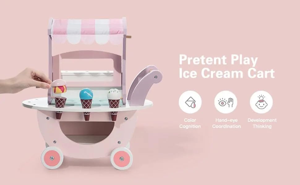 Carucior din lemn, Stand de inghetata, 3 ani