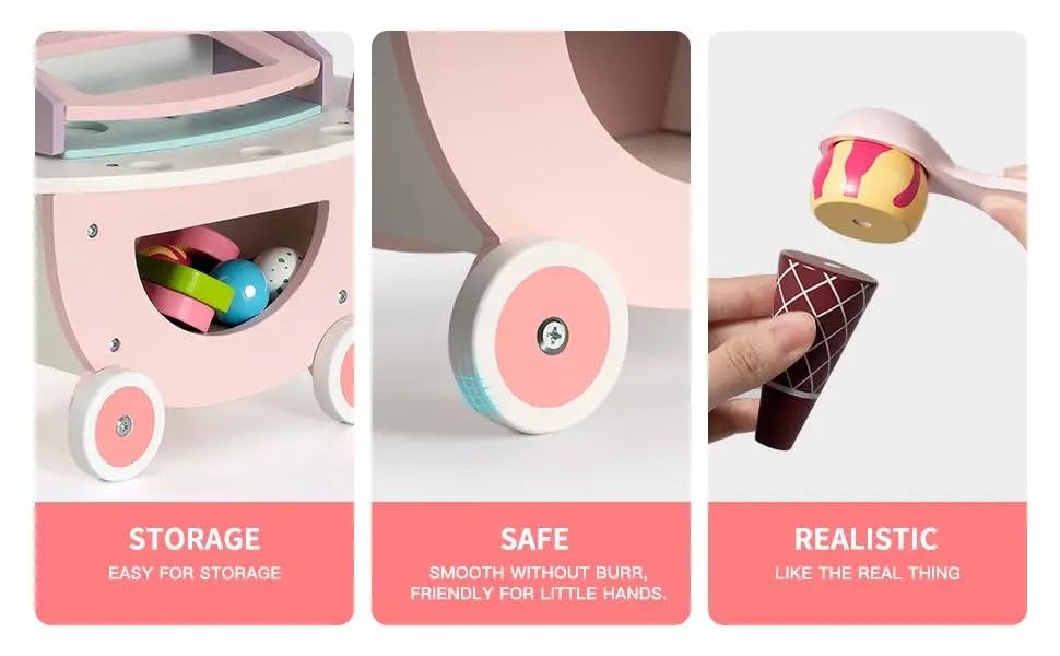 Carucior din lemn, Stand de inghetata, 3 ani