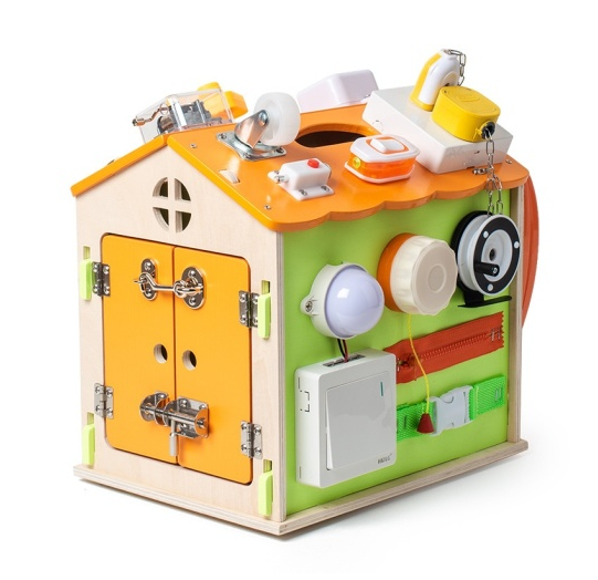 Casuta senzoriala cu 22 activitati Montessori, Busy Board, 3 ani 01