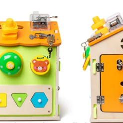 Casuta senzoriala cu 22 activitati Montessori, Busy Board, 3 ani 01