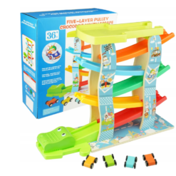 Circuit din lemn cu 6 piste si 4 masinute, 3 ani+ 01