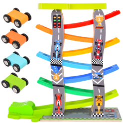 Circuit din lemn cu 8 piste si 4 masinute, 3 ani+