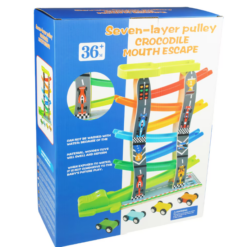 Circuit din lemn cu 8 piste si 4 masinute, 3 ani+