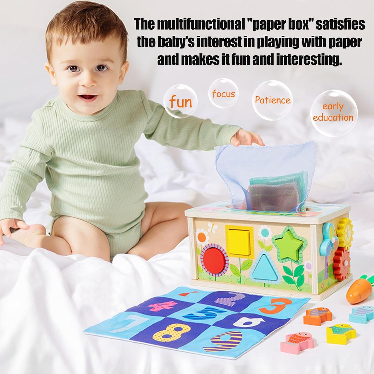 Cutia cu batiste si sortator forme geometrice, 12 luni+