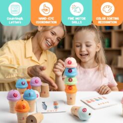 Joc de tip Montessori din lemn, Alfabetul si numerele, 3 ani +