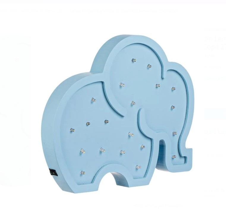 Lampa de veghe din lemn, decorativa cu led, Elefant