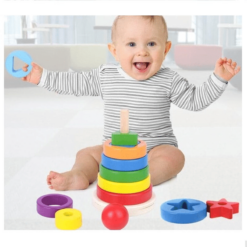 Piramida Montessori Curcubeu - sortator cu forme geometrice, 3 ANI+ 01