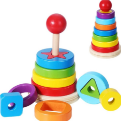 Piramida Montessori Curcubeu - sortator cu forme geometrice, 3 ANI+ 01