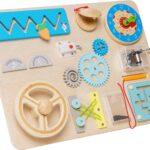 Placa senzoriala cu 11 activitati Montessori, Busy Board, 1 AN+