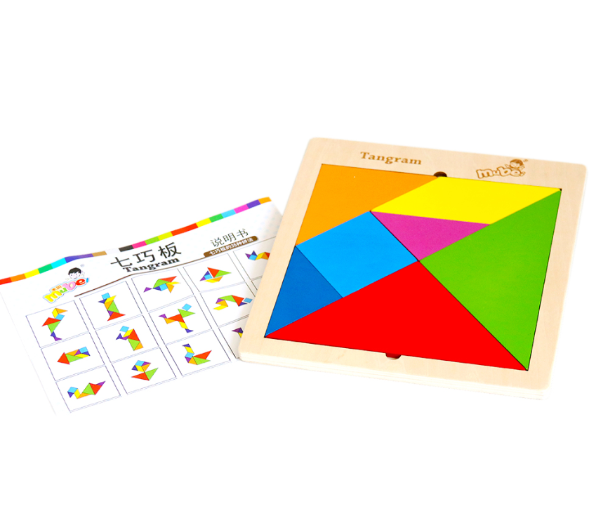 Puzzle educativ 3D Tangram, 7 piese, 21 piese,3 ani+