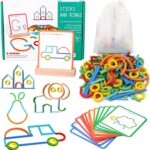 Puzzle educativ Tangram din lemn cu 142 piese, Forme , 3 ani