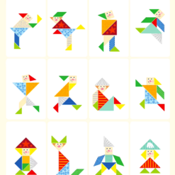 Ce include: 21 piese, forme geometrice de diferite culori si dimensiuni; 36 de sabloane, ilustrate fata-verso, in total 72 provocari; 1 cutie depozitare; Caracteristici: Material: lemn; Dimensiuni ambalaj: 17 x 17 x 4 cm; Varsta recomandata: 3 ani+