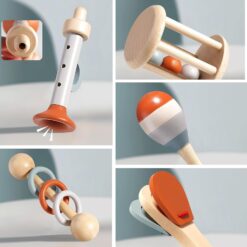 Set 5 instrumente muzicale din lemn pentru copii, 6 LUNI+