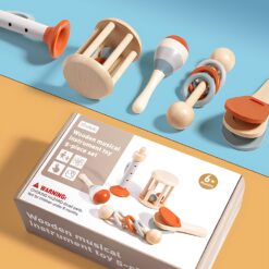 Set 5 instrumente muzicale din lemn pentru copii, 6 LUNI+