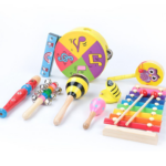 Set 9 instrumente muzicale din lemn pentru copii, 3 ani+