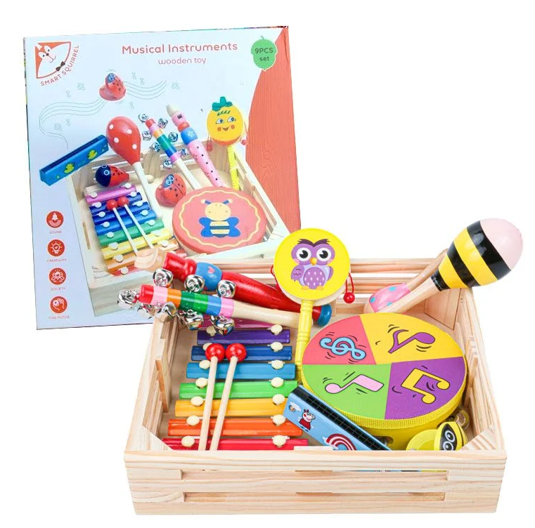 Set 9 instrumente muzicale din lemn pentru copii, 3 ani+ - imagine 4