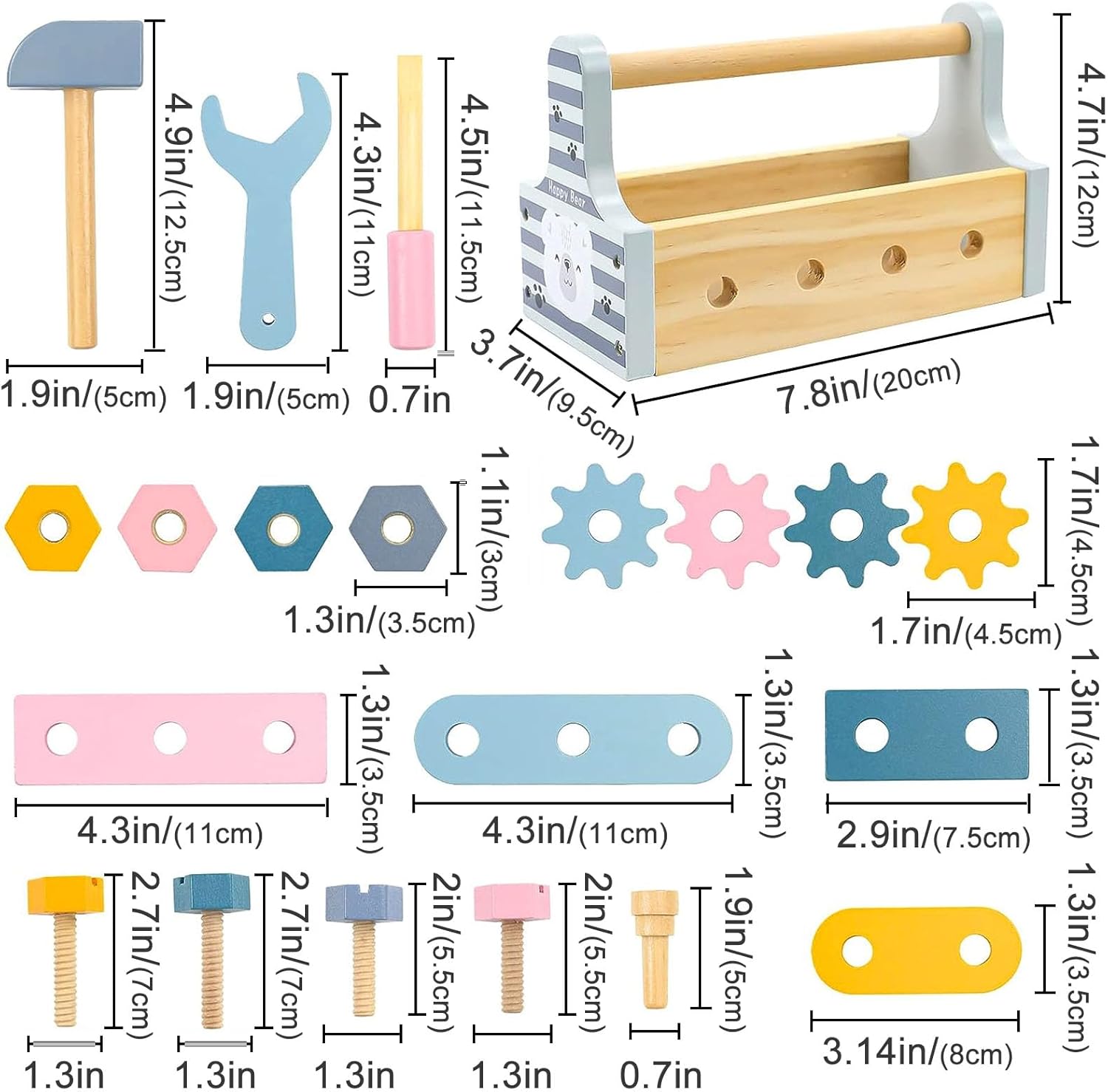 Trusa de scule din lemn, Pastel, 3 ani