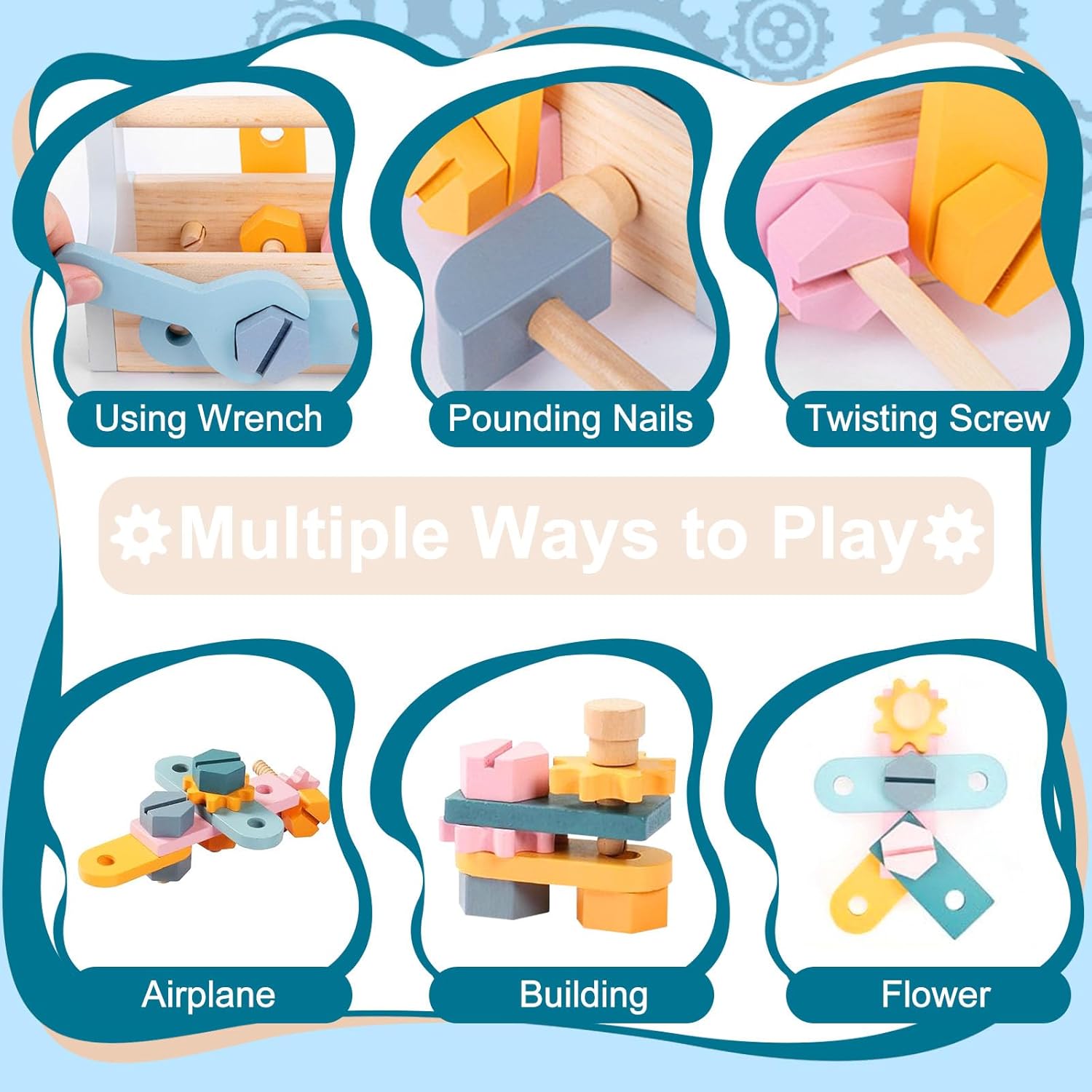 Trusa de scule din lemn, Pastel, 3 ani