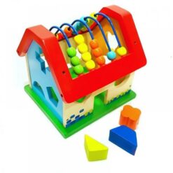 Căsuță educativă din lemn cu forme geometrice și abac