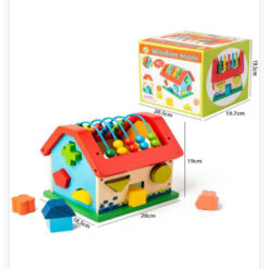 Căsuță educativă din lemn cu forme geometrice și abac