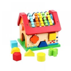 Căsuță educativă din lemn cu forme geometrice și abac