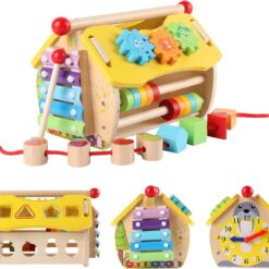 Căsuță multifuntionala din lemn cu forme geometrice și abac, 3 ani