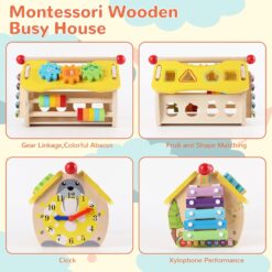 Căsuță multifuntionala din lemn cu forme geometrice și abac, 3 ani