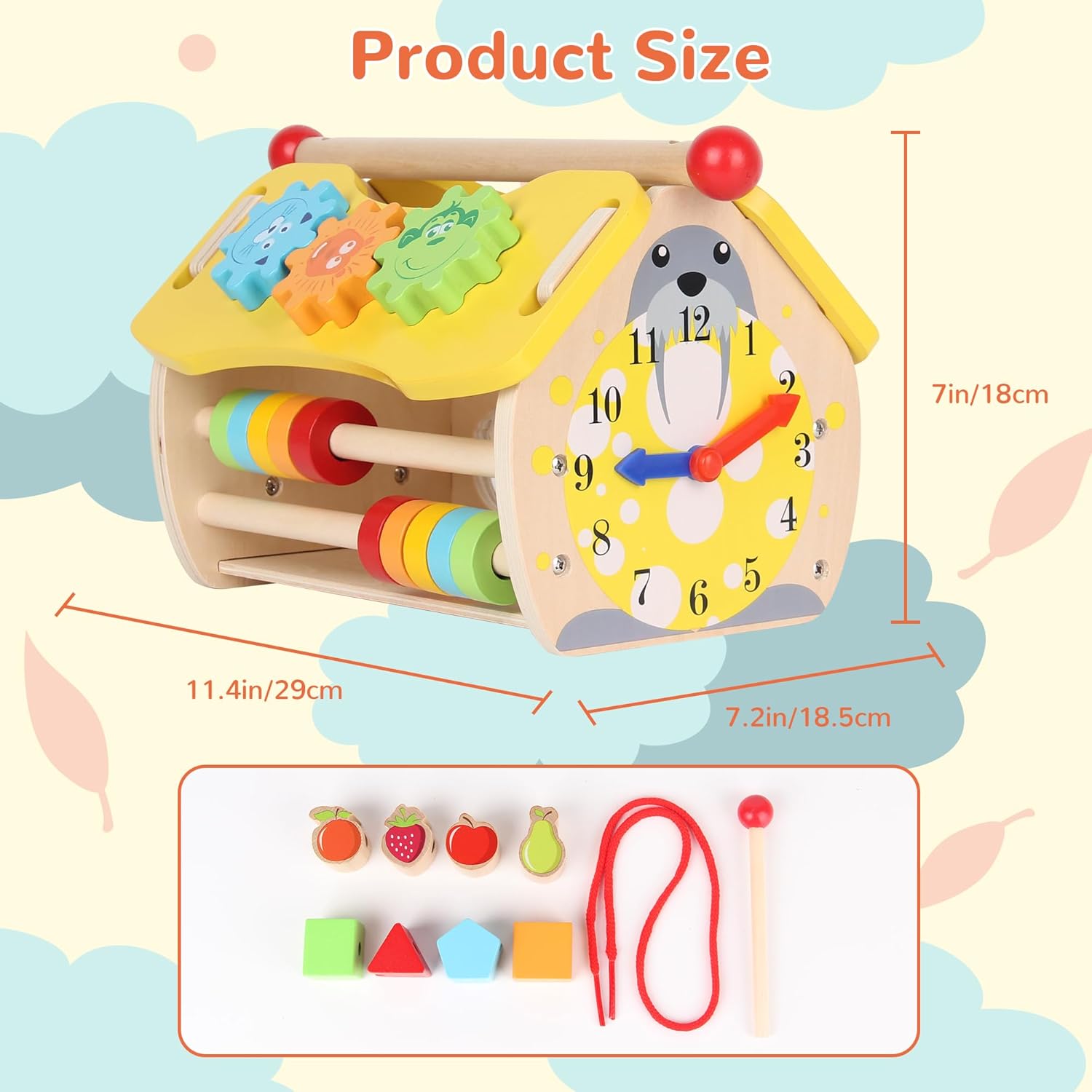 Căsuță multifuntionala din lemn cu forme geometrice și abac, 3 ani