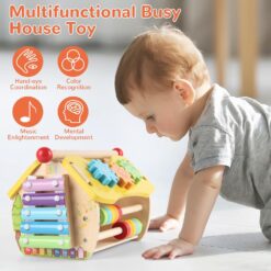 Căsuță multifuntionala din lemn cu forme geometrice și abac, 3 ani