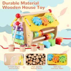 Căsuță multifuntionala din lemn cu forme geometrice și abac, 3 ani