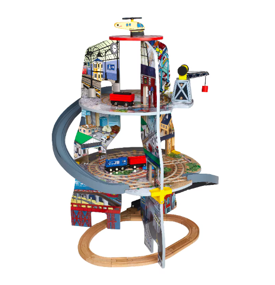 Circuit feroviar din lemn, pe 3 nivele, 74 cm, 3 ANI