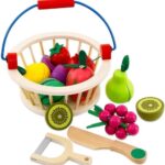 Cosulet cu 12 fructe, de feliat din lemn, 3 ani
