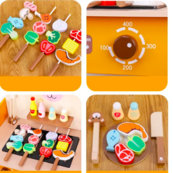 Grătar din lemn pentru copii cu accesorii - Set joc de rol educativ, 3 ani